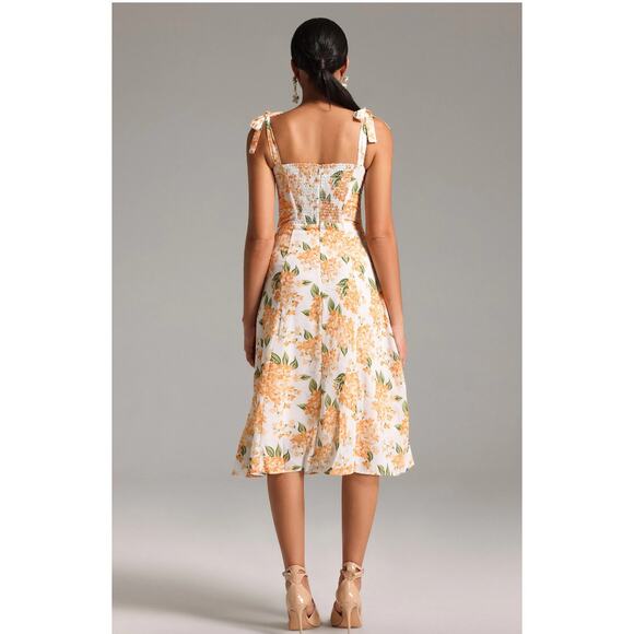 Rihoas Moony Printed Suspender Dress Yellow Floral Midi M - Picture 3 of 9